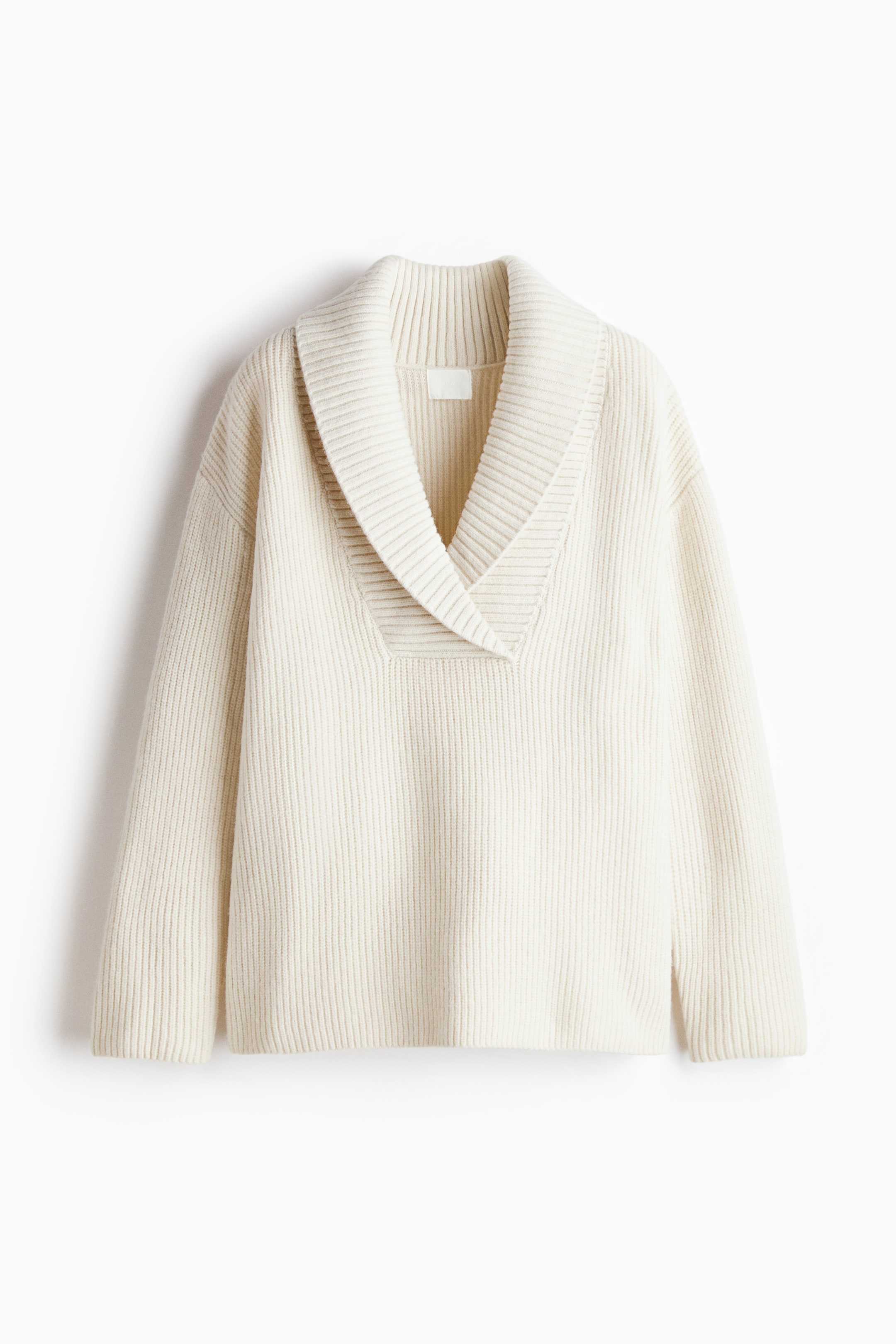 拡大画像を表示: Rib-knit shawl-collar jumper - クリーム - レディース | H&M JP 5