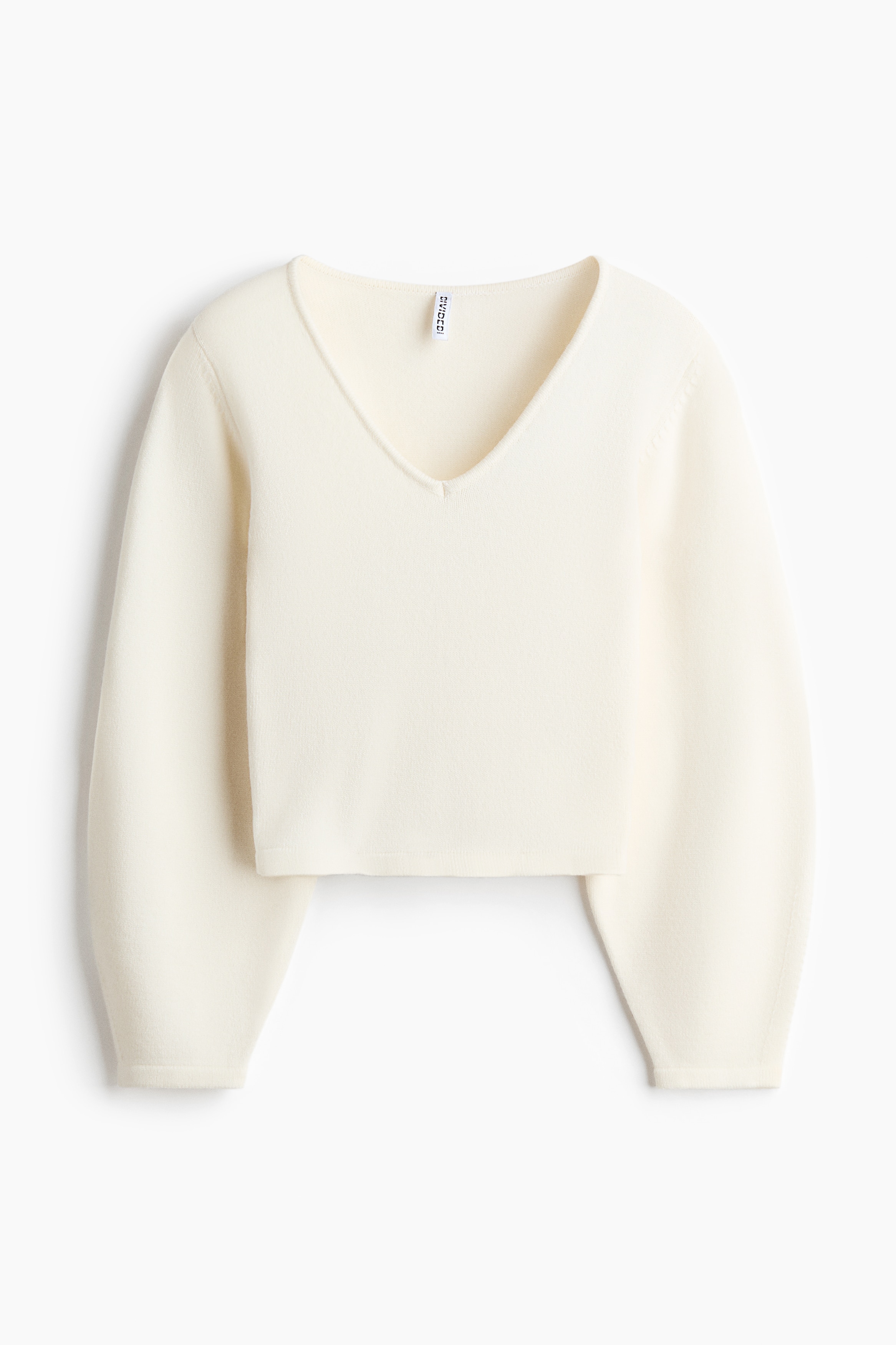 Fine-knit V-neck jumper - Cream/Light yellow