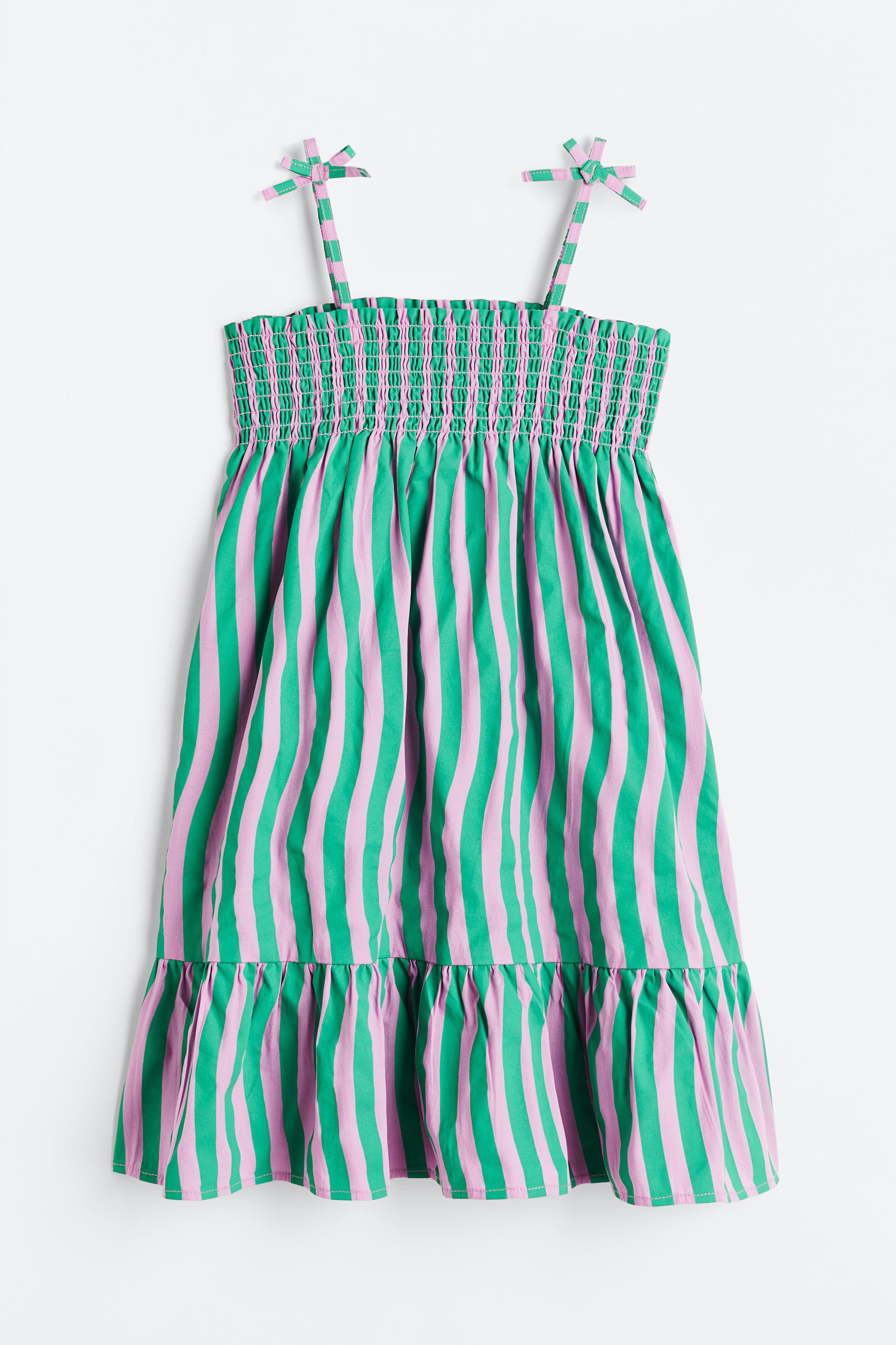 Green/Pink striped Smocked cotton dress for kids | H&M Green/Pink striped Smocked cotton dress for kids | H&M