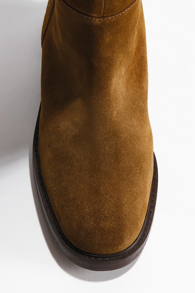Knee-High Split Suede Boots - Light brown - 4
