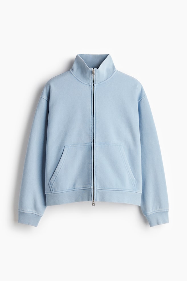 Loose-Fit Boxy Sweatshirt Jacket - Light blue/Light gray melange/Bright green - 1