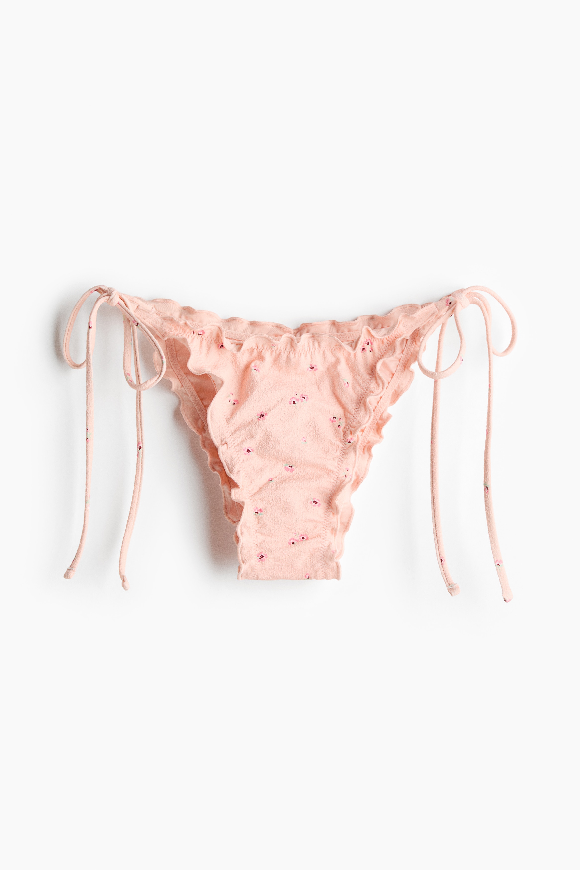 Slip bikini tanga sgambati con laccetti - Rosa pesca/fiori/Crema/fiori