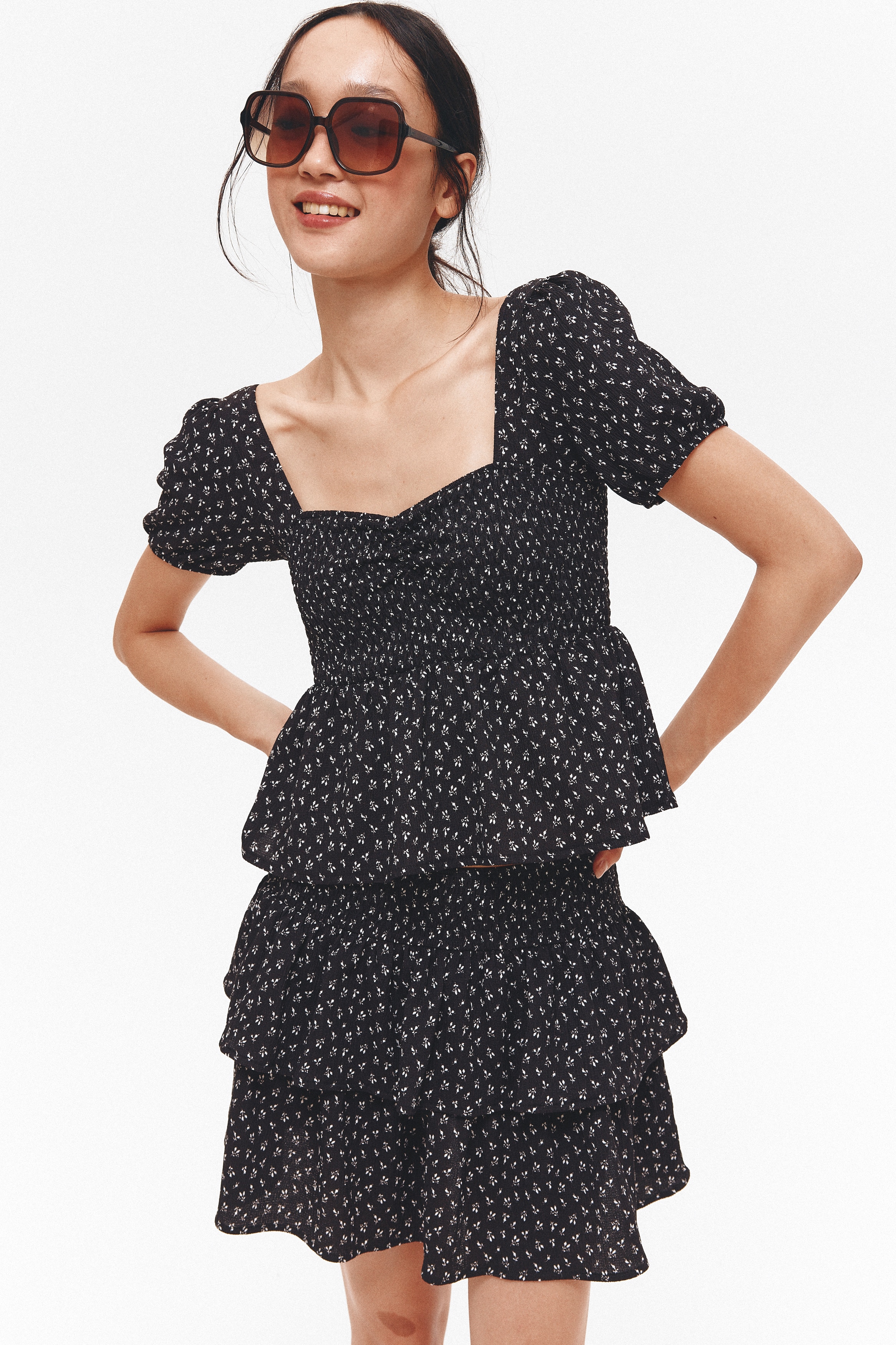 Tiered Skort - Dark gray/floral/Light yellow