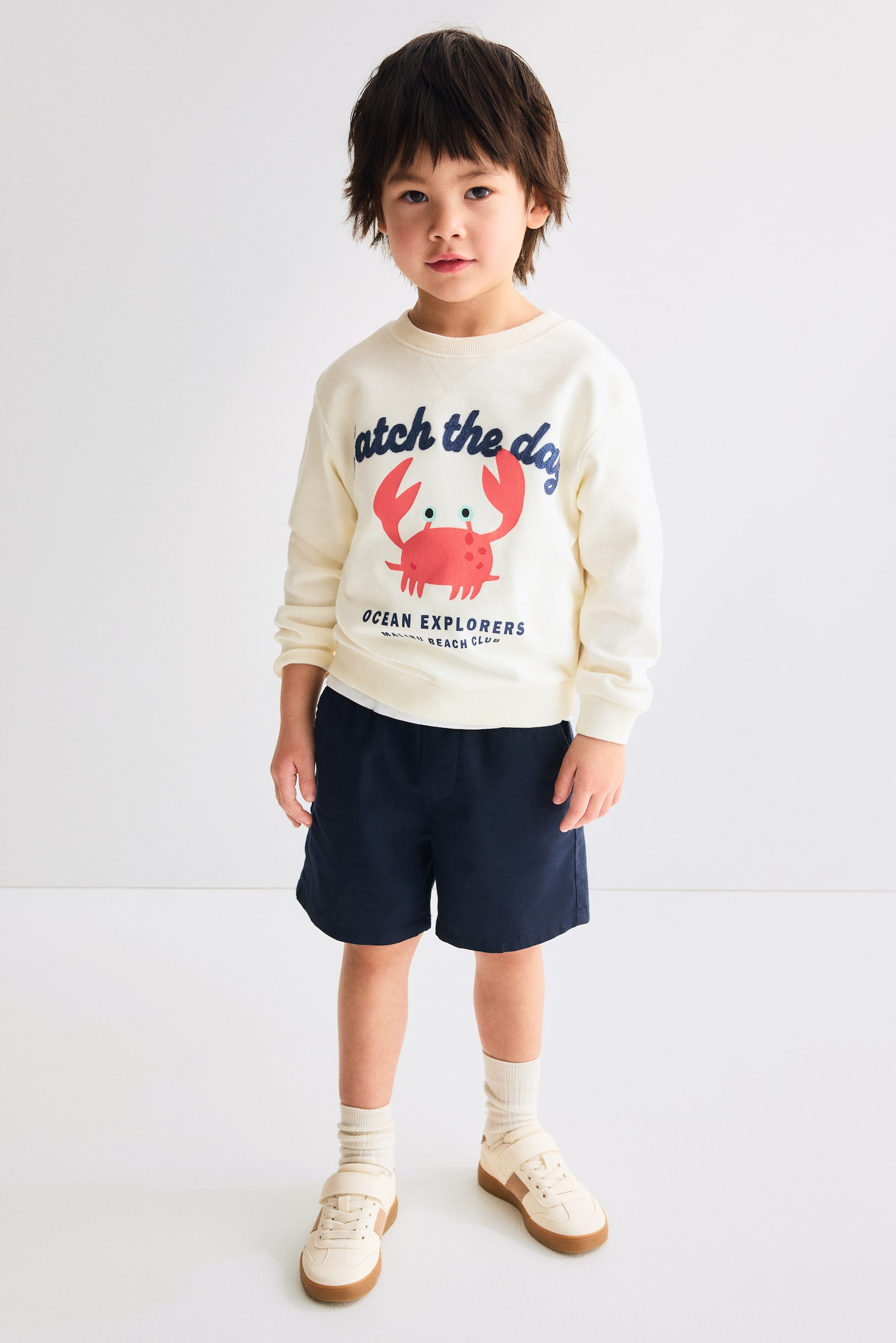 Motif-detail sweatshirt - Cream/Crab - 3