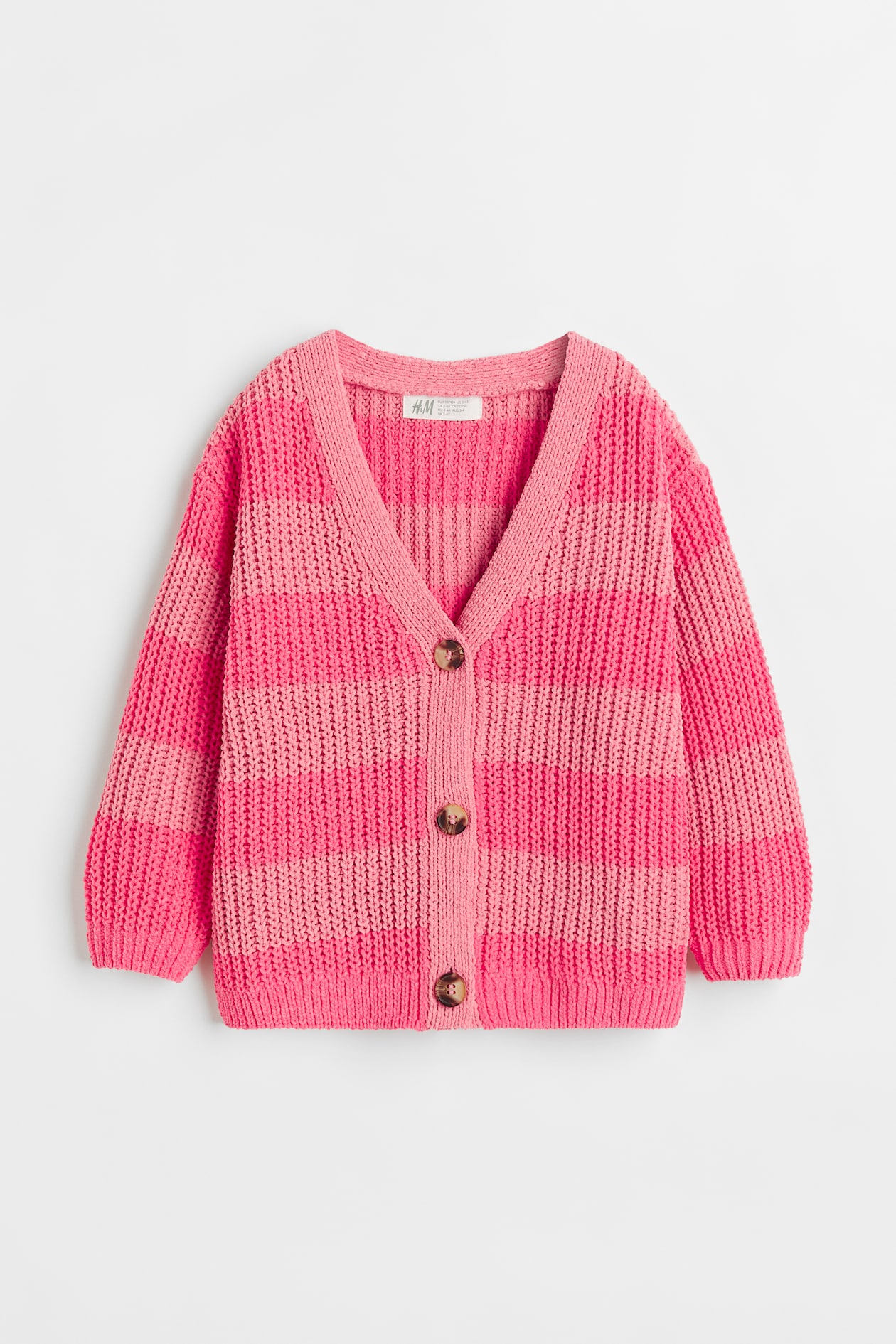 Oversized Cardigan - V-neck - Long sleeve - Pink/striped - Kids | H&M US