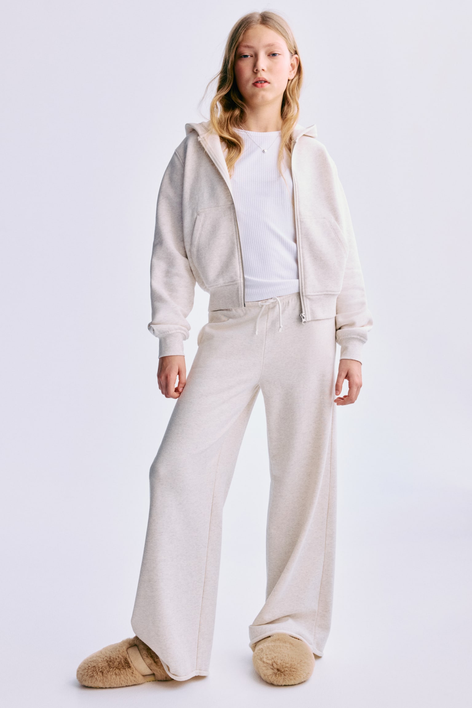 Wide-leg joggers - Light beige/Light grey marl/Black - 3