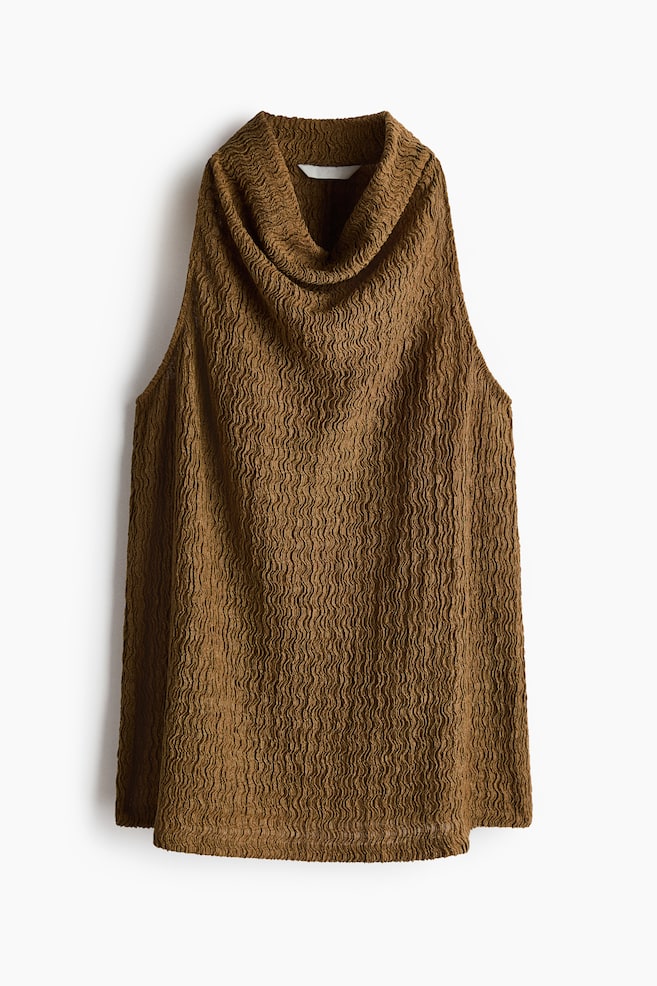 Crinkled cowl-neck top - Dark beige/Black/Dusty pink - 1