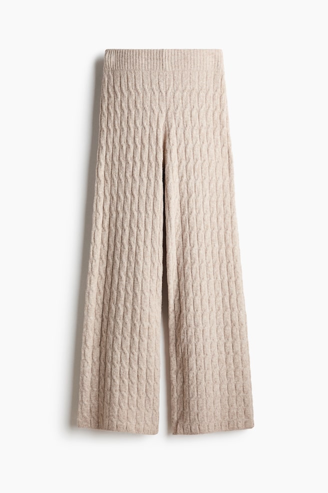Hose in Zopfstrick - Helles Graubraun/Dunkelbeige/Marineblau/Cremefarben - 1