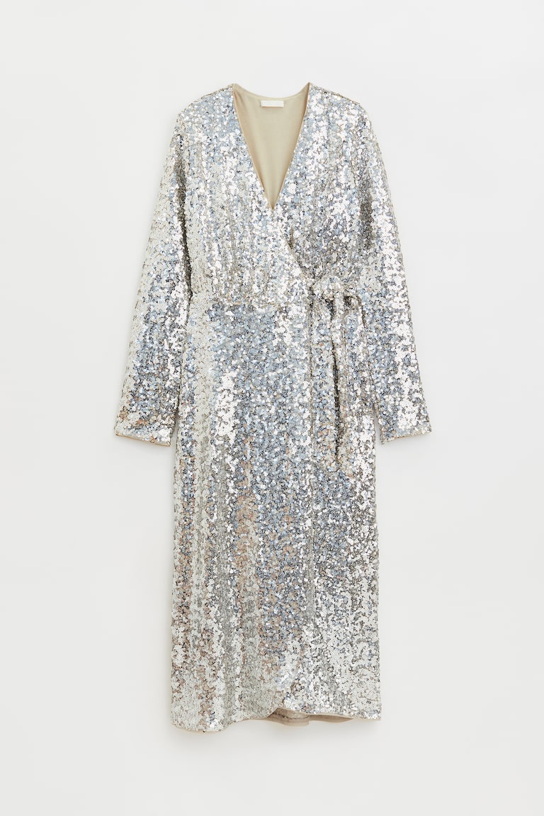 Sequined wrap dress - Silver-coloured/Sequins Sequined wrap dress - Silver-coloured/Sequins