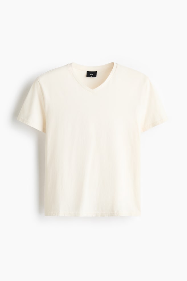 Slim Fit Cotton T-shirt - Cream/Dark grey - 1