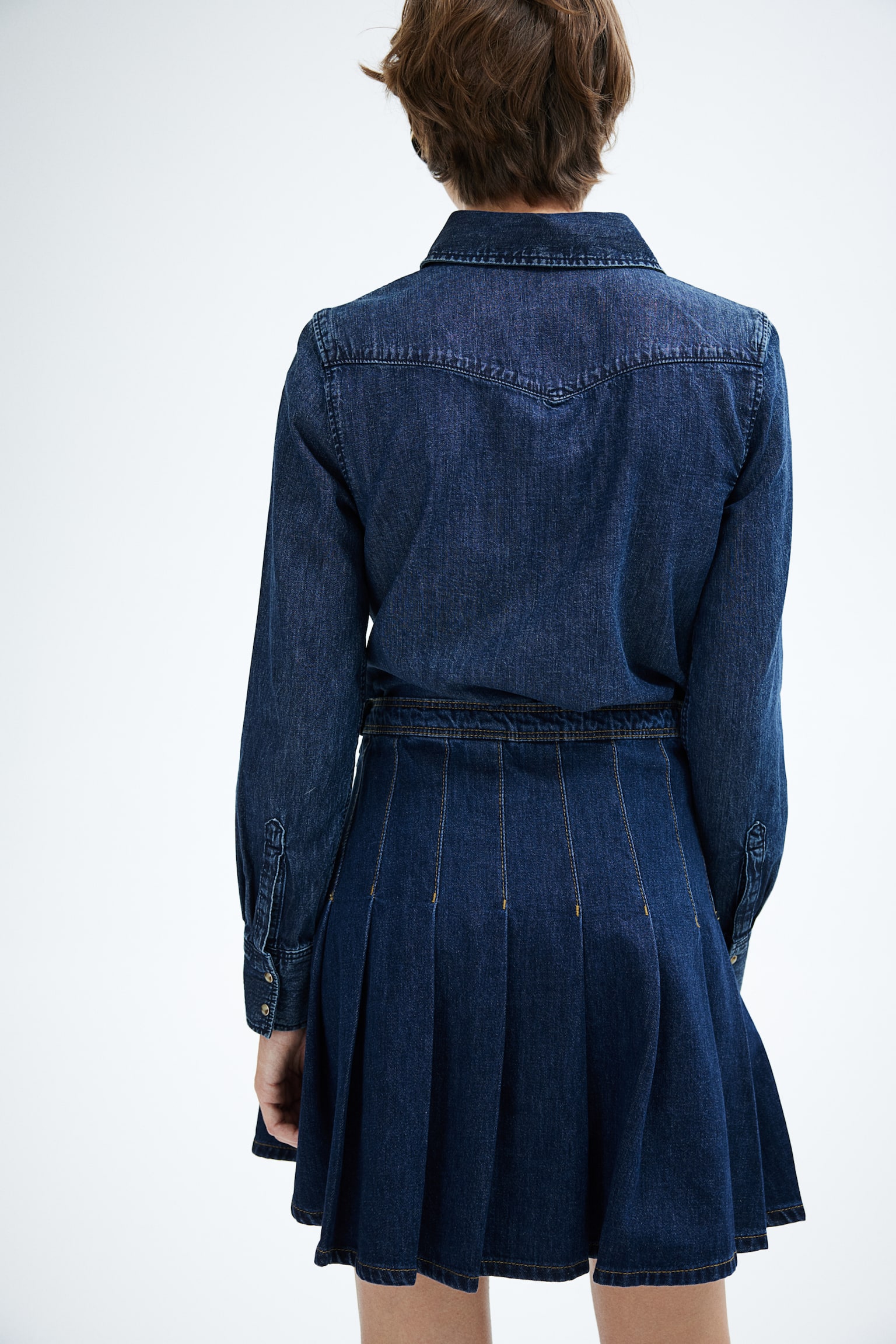 Pleated denim skirt - Dark denim blue - 3