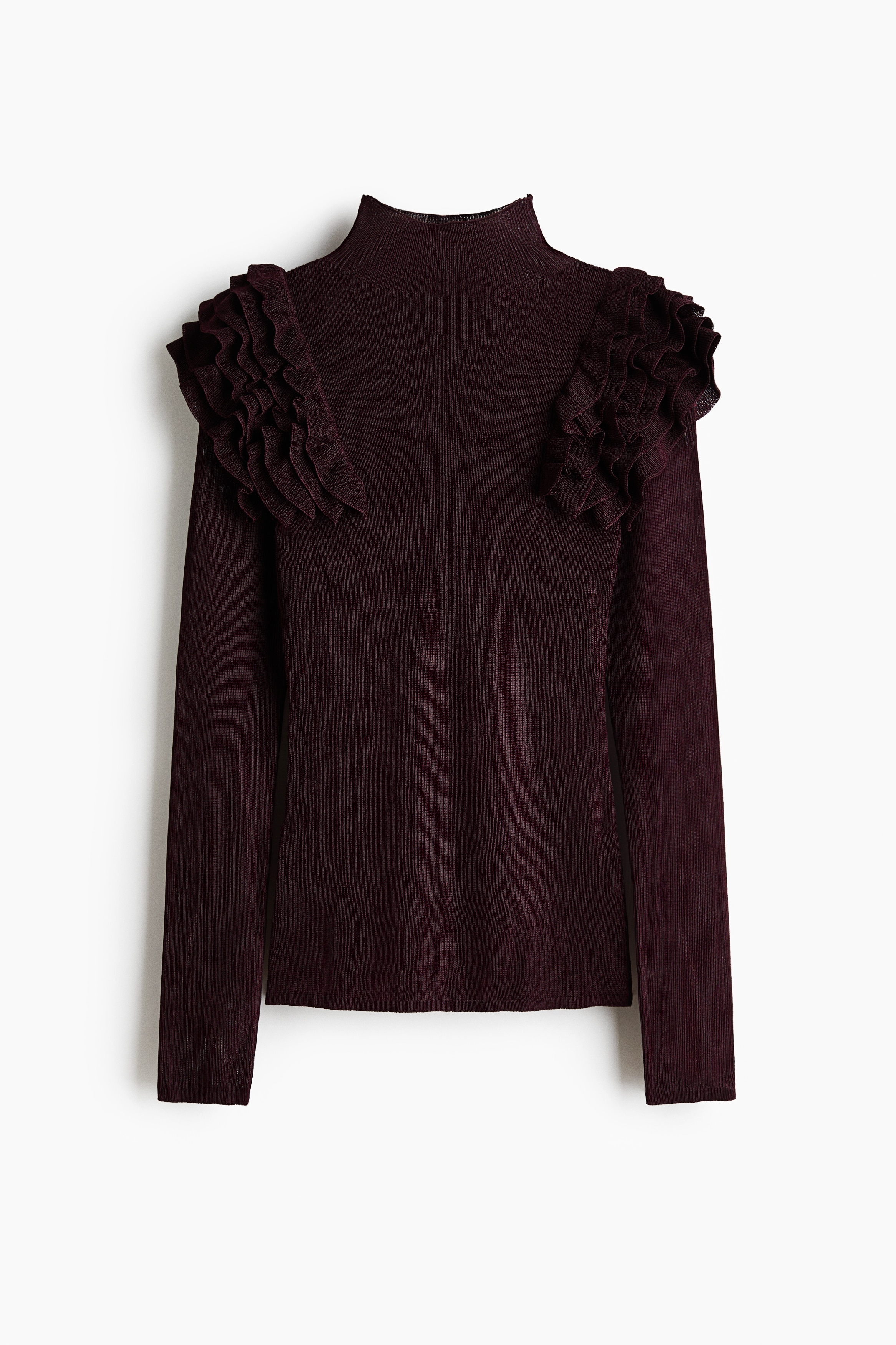 Ruffle-detail turtleneck top - Burgundy