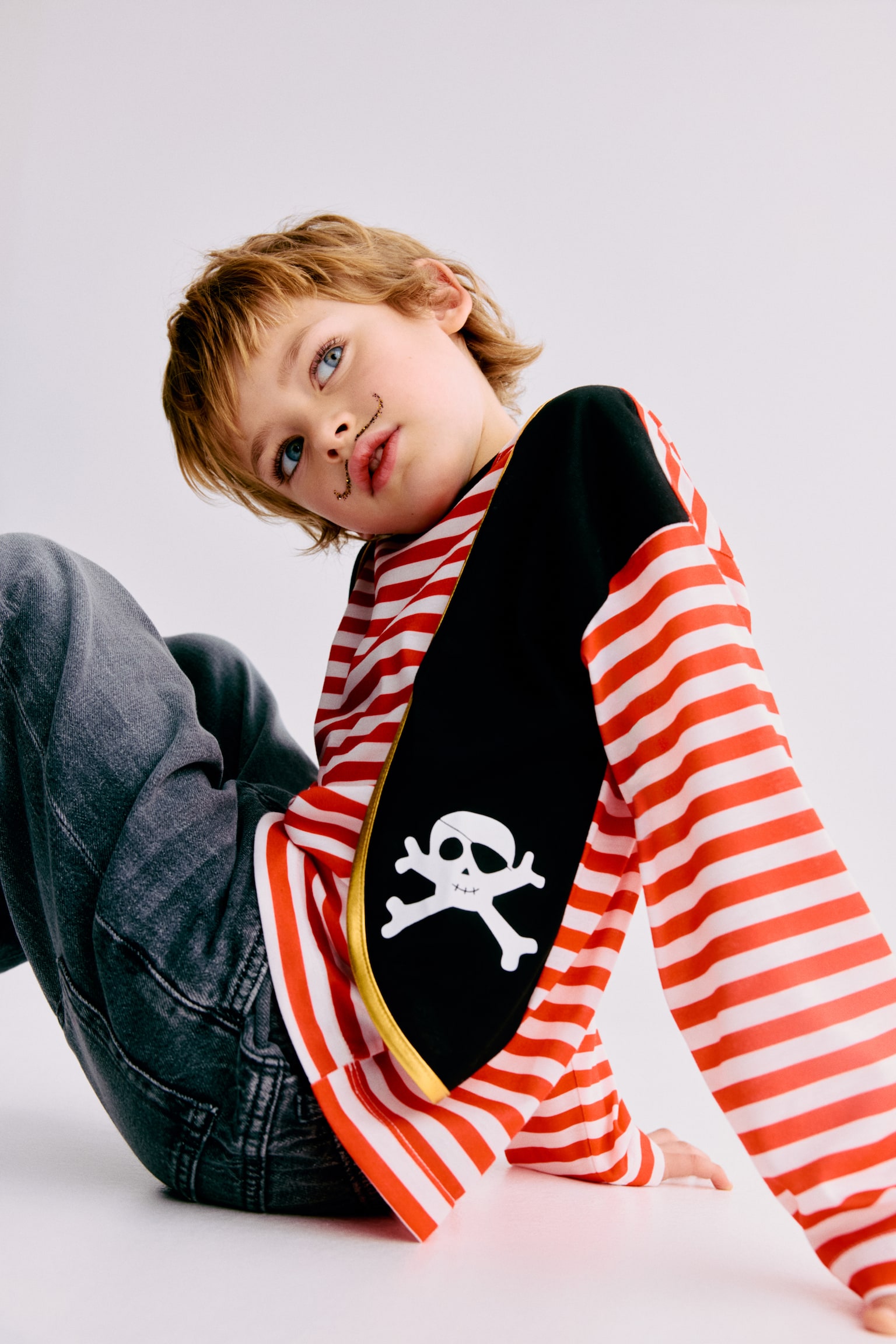 Fancy dress pirate top - Red/Striped - 1