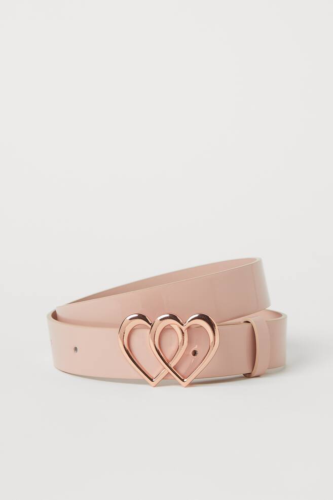 Heart-buckle belt - Powder pink/Black/Hearts