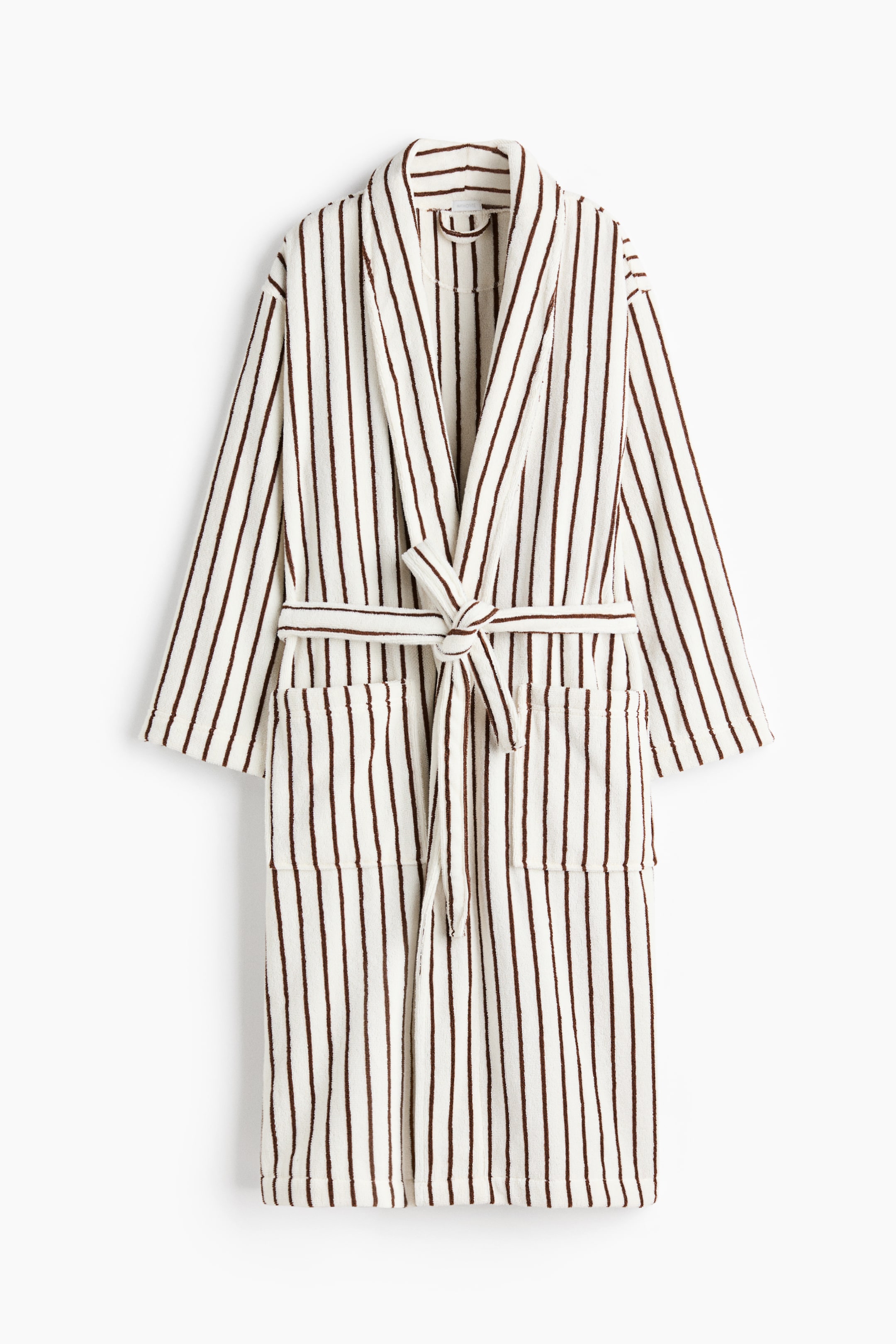 Cotton Terry Bathrobe - White/Brown striped, S/M