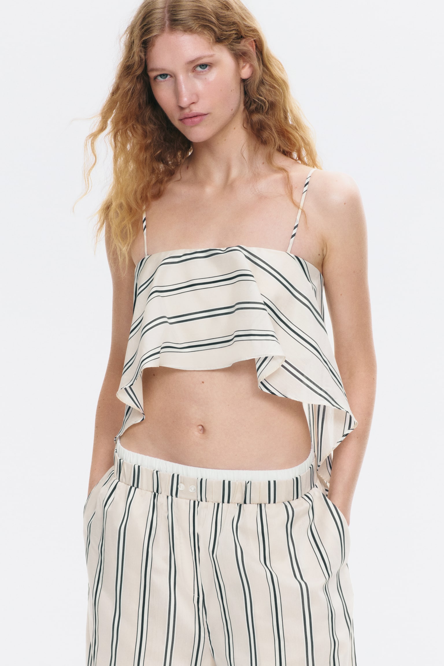 Layered crop top - Cream/Striped - 1