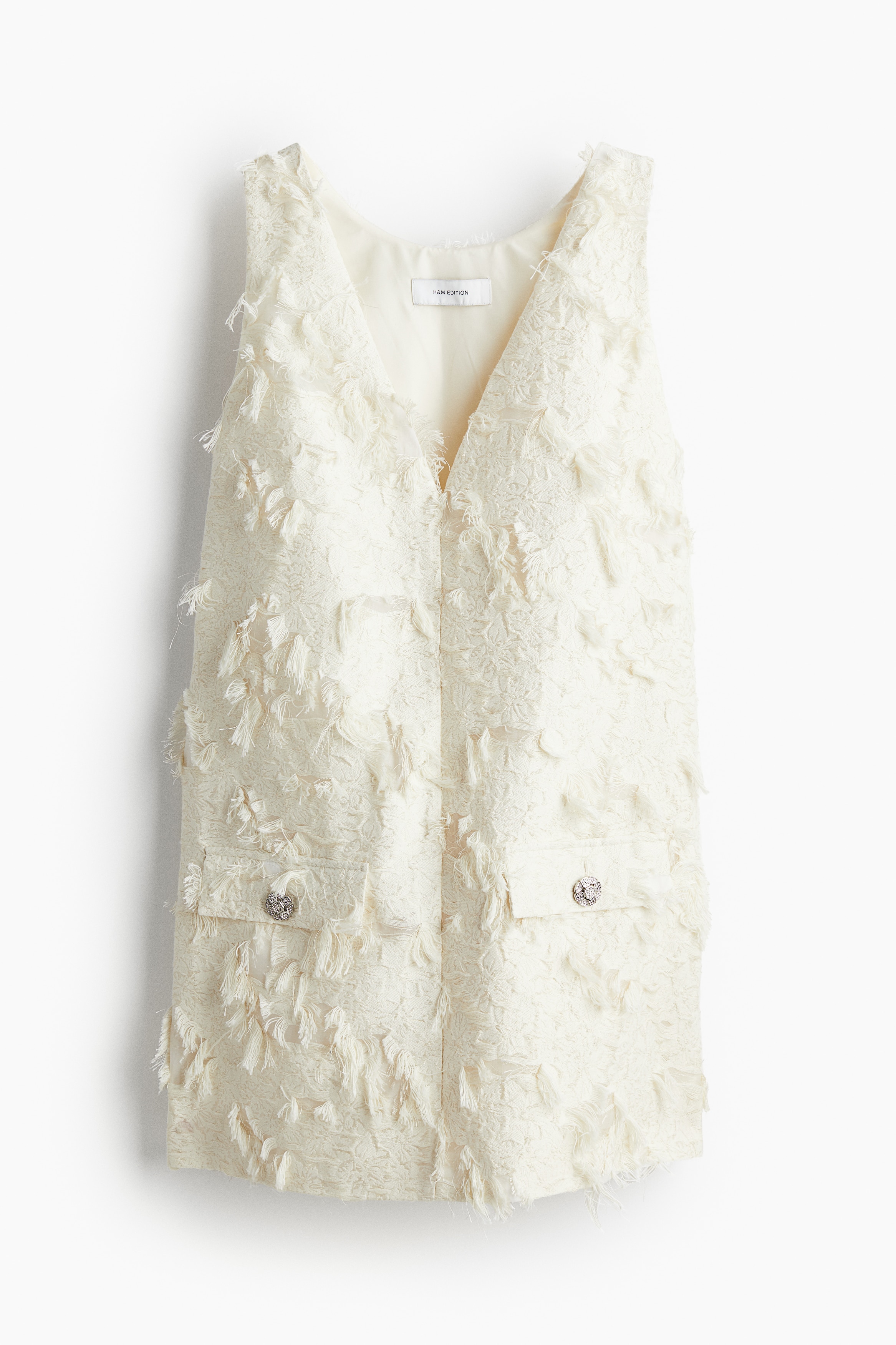 Ladies - Cream Jacquard-weave mini dress - Size: L  - H&M