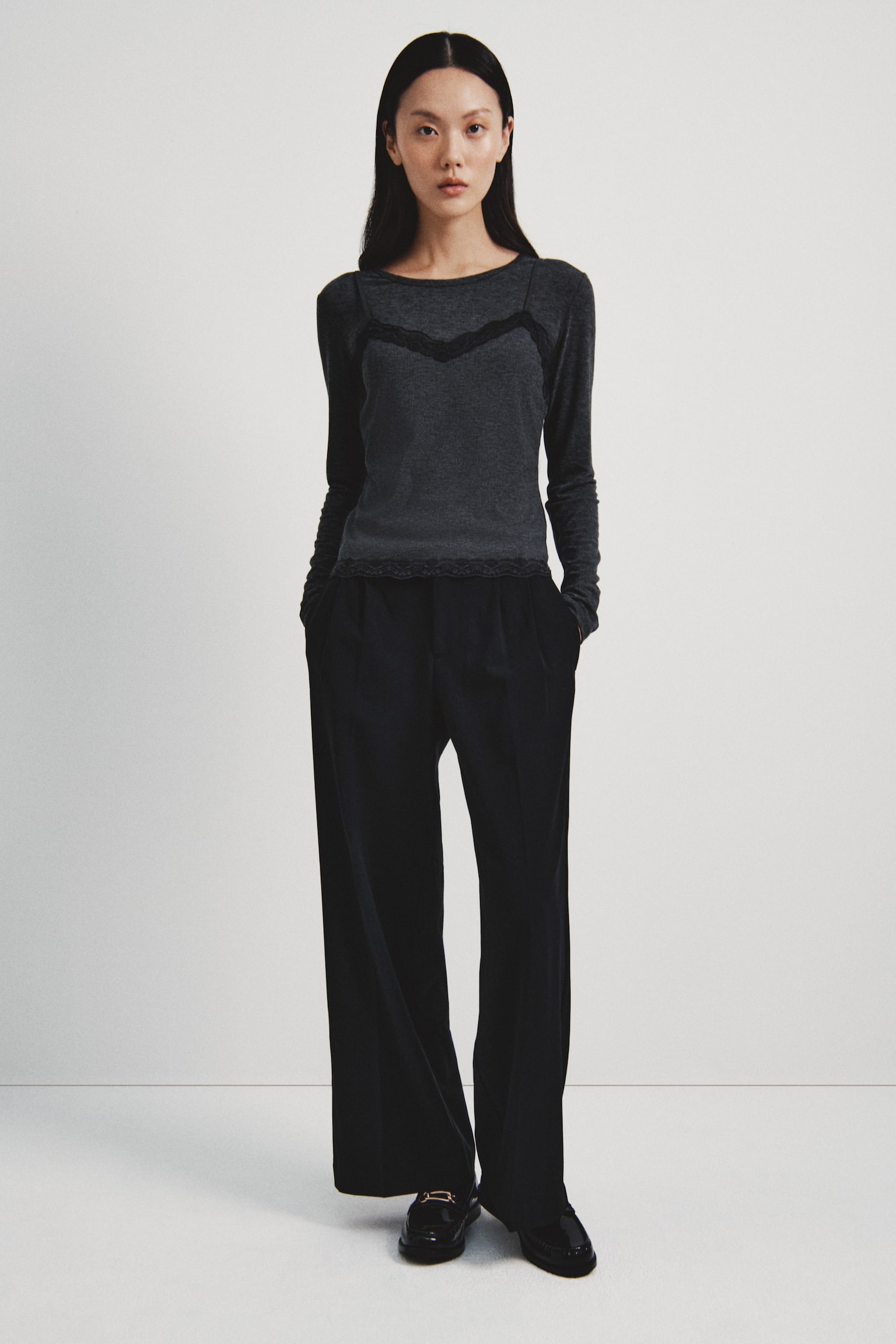 레이어드 탑 - Dark grey marl/White/Light pink - 4