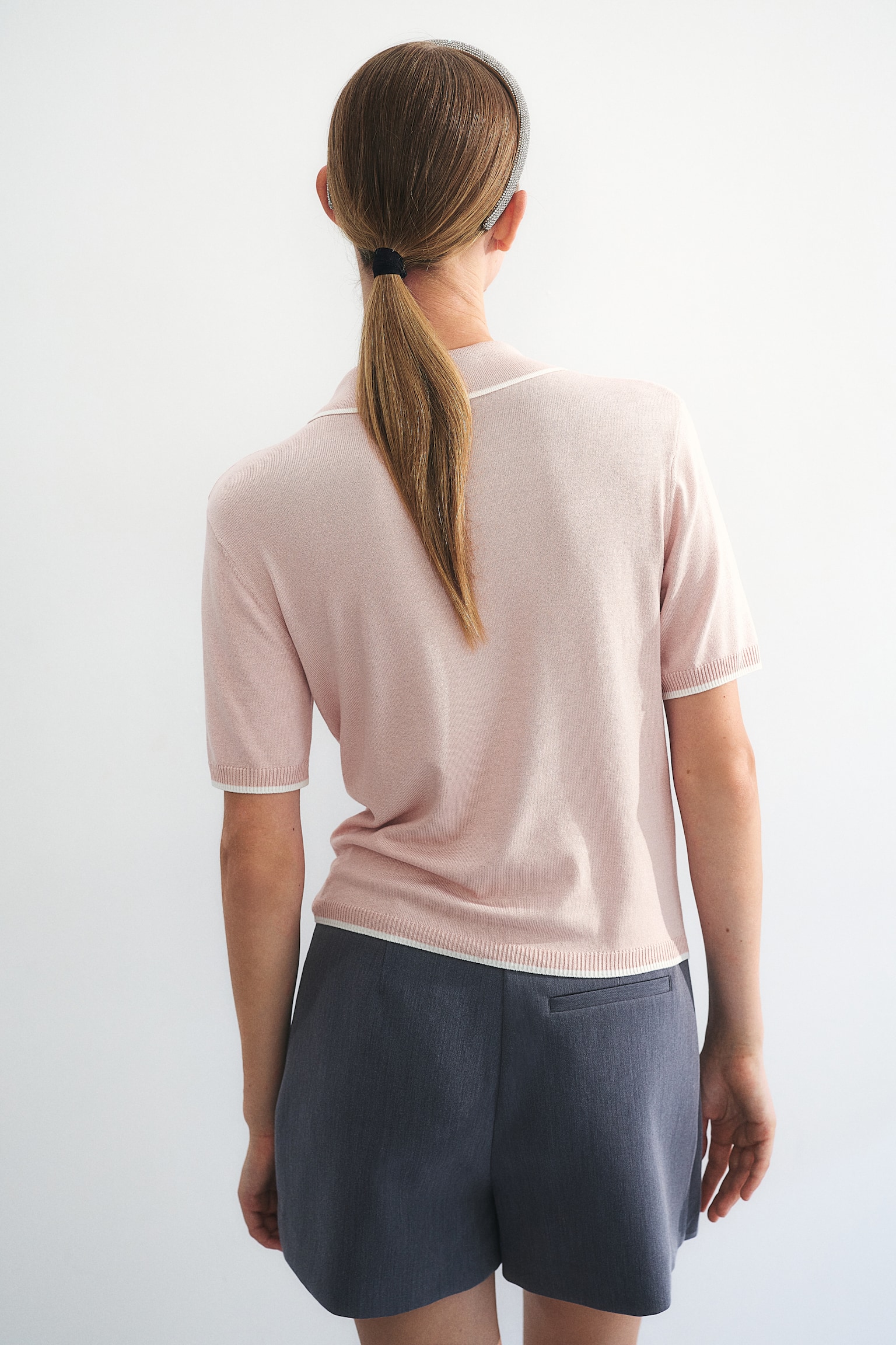 Fine-knit polo shirt - Light pink/Cream/Grey marl/Navy blue/Light blue/Striped/Light blue/Light purple/Striped - 3