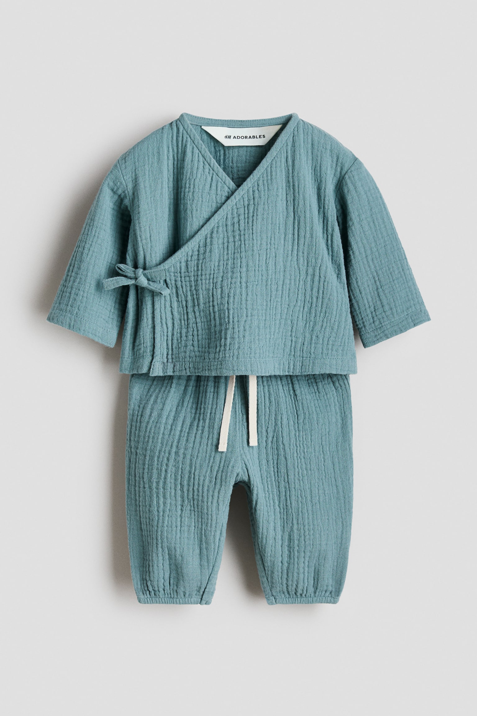 2-Piece Cotton Muslin Set - Turquoise/Peach pink