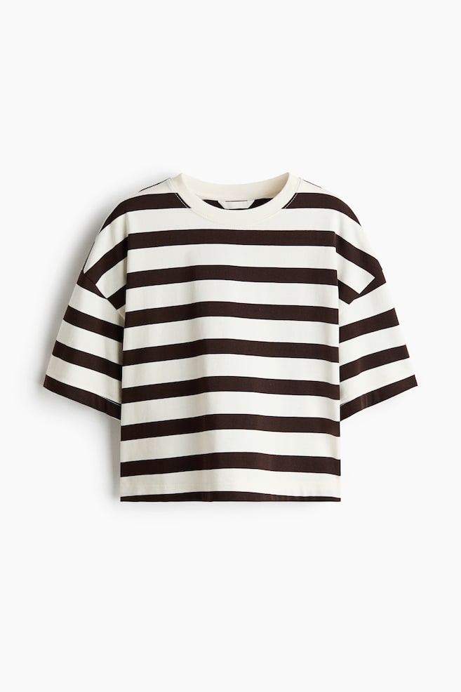 Camiseta boxy - Blanco/Rayas marrón oscuro/Negro/Verde caqui/Burdeos/Azul vivo/Blanco/Amarillo pálido/Rosa claro - 1