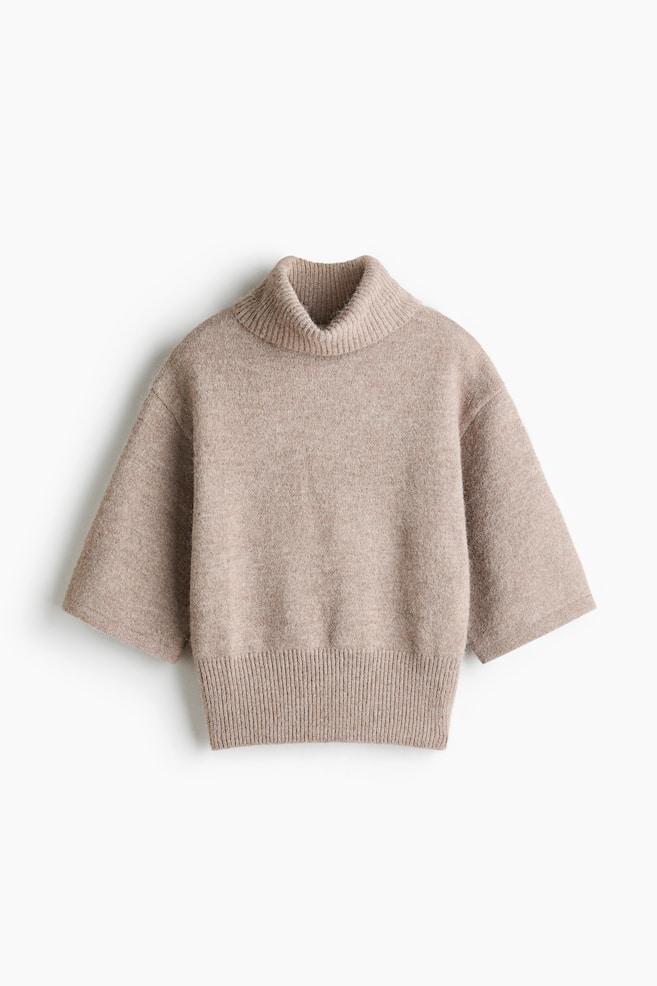 Short-sleeved turtleneck jumper - Mole/Cream - 1