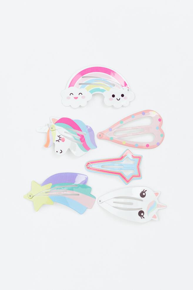6-pack hair clips - Light turquoise/Unicorns/Light yellow/Animals/Light pink/Gold-coloured