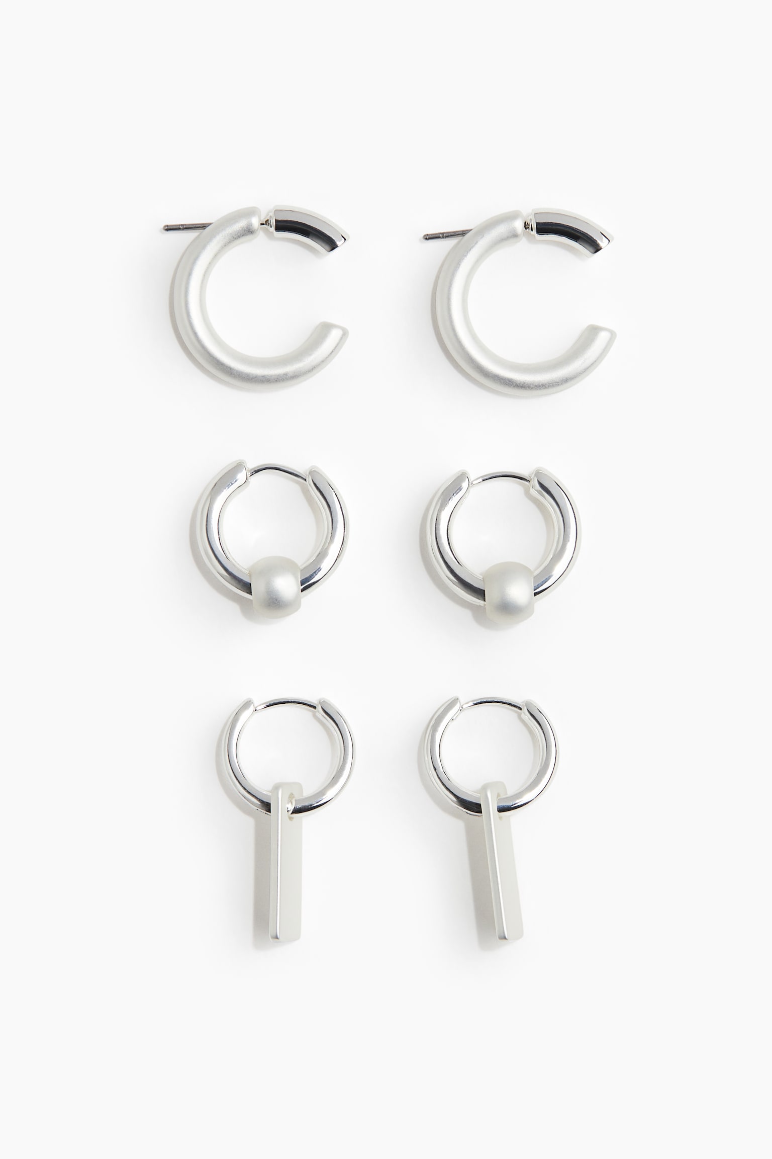 3 pairs hoop earrings - Silver-coloured - 1