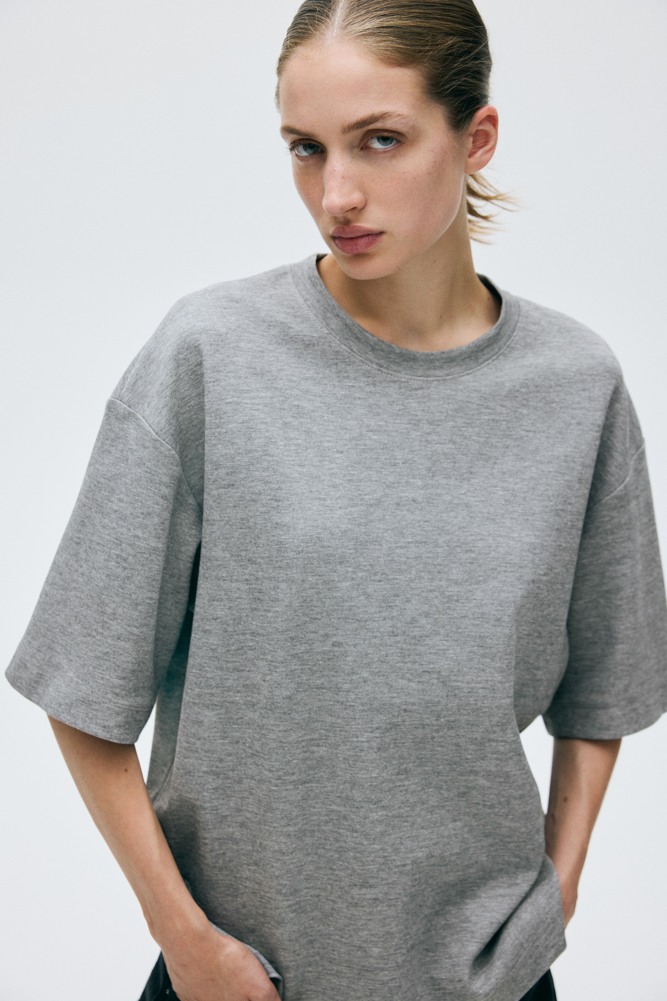 Interlock T-shirt - Light grey marl/Dark purple/White/Light dusty pink