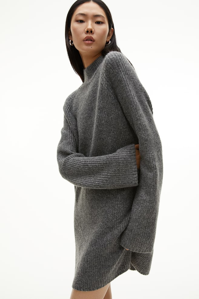 Rib-knit turtleneck dress - Dark grey marl - 1