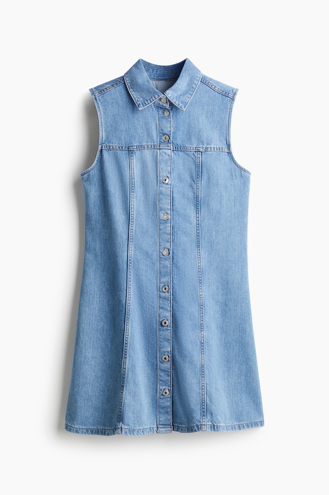 Sleeveless denim shirt dress - Denim blue - 1