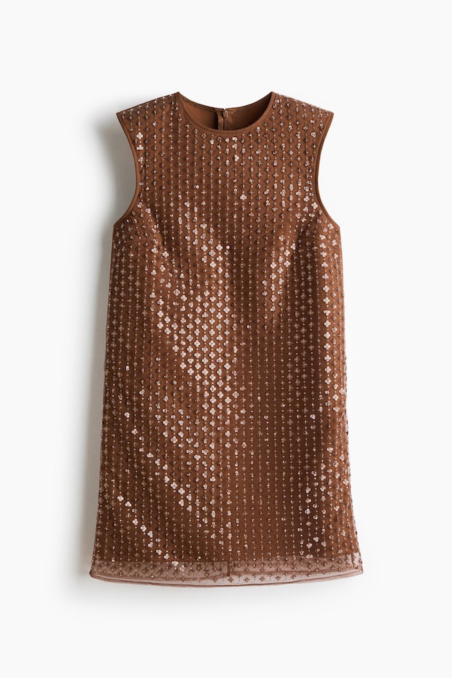 Abito in mesh con paillettes - Marrone - 1