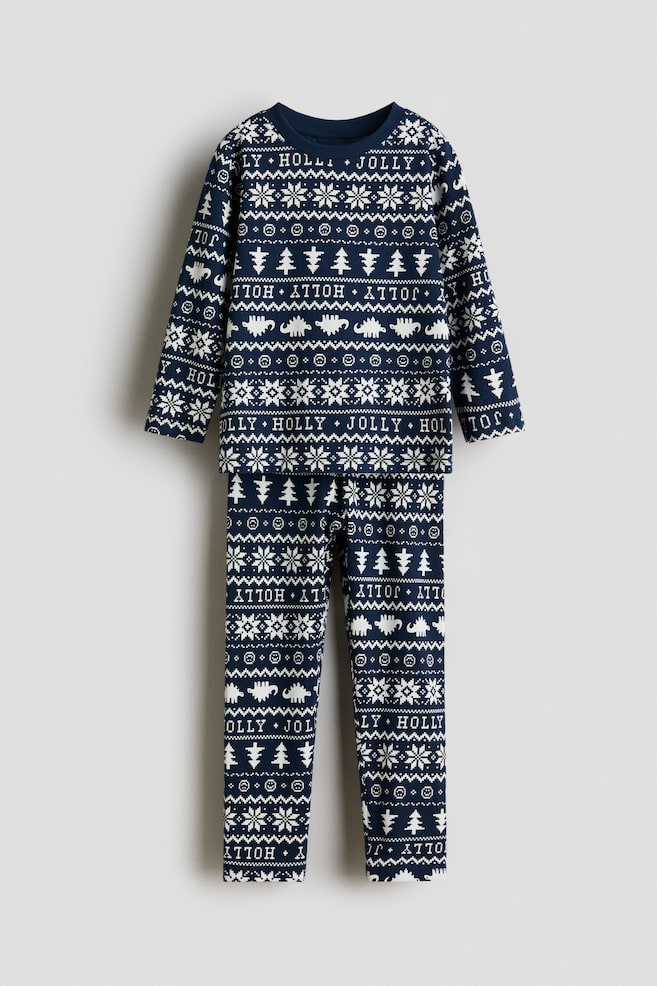 Patterned jersey pyjamas - Navy blue/Holly Jolly/White/Dinosaurs - 1