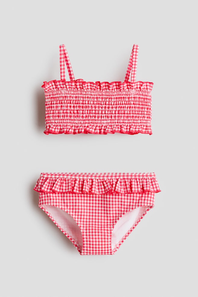 Frill-trimmed bikini - Raspberry pink/Checked - 1