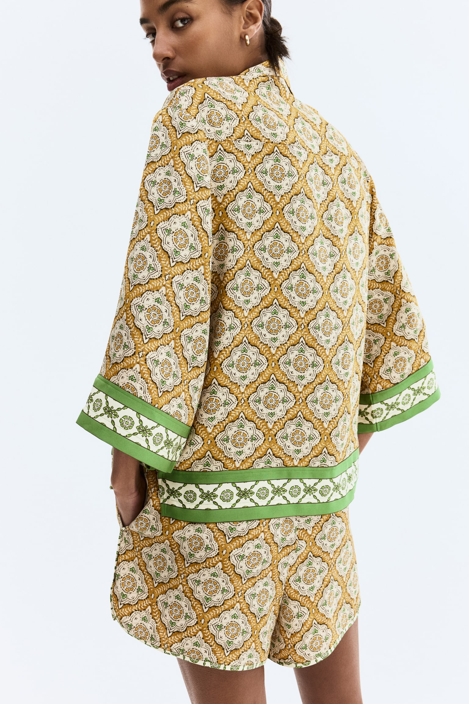 Áo sơ mi hoa văn cổ hai ve - Màu vàng mù tạt/Hoa văn/Màu hồng nhạt/Hoa - 6