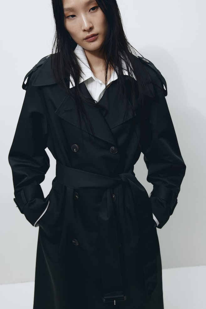Double-breasted trenchcoat - Black/Beige - 4