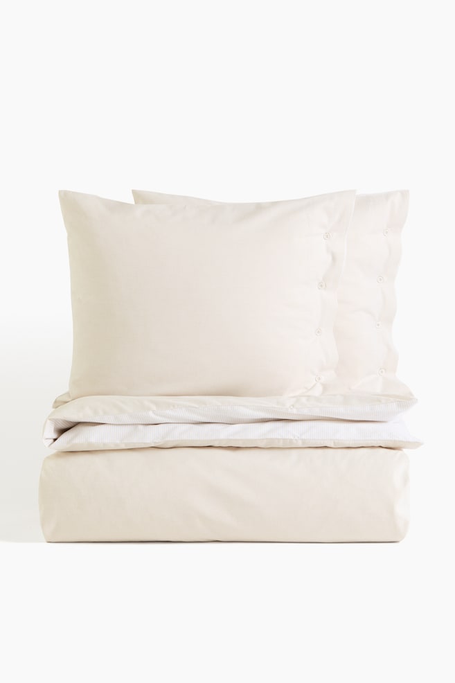 Oxford double/king duvet cover set - Light beige/Striped/Pale dusty blue/Striped - 1