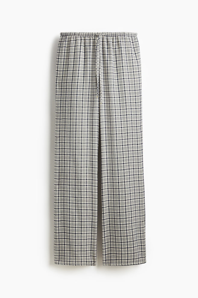 Drawstring trousers - Light beige/Checked/Dark blue/Checked - 1
