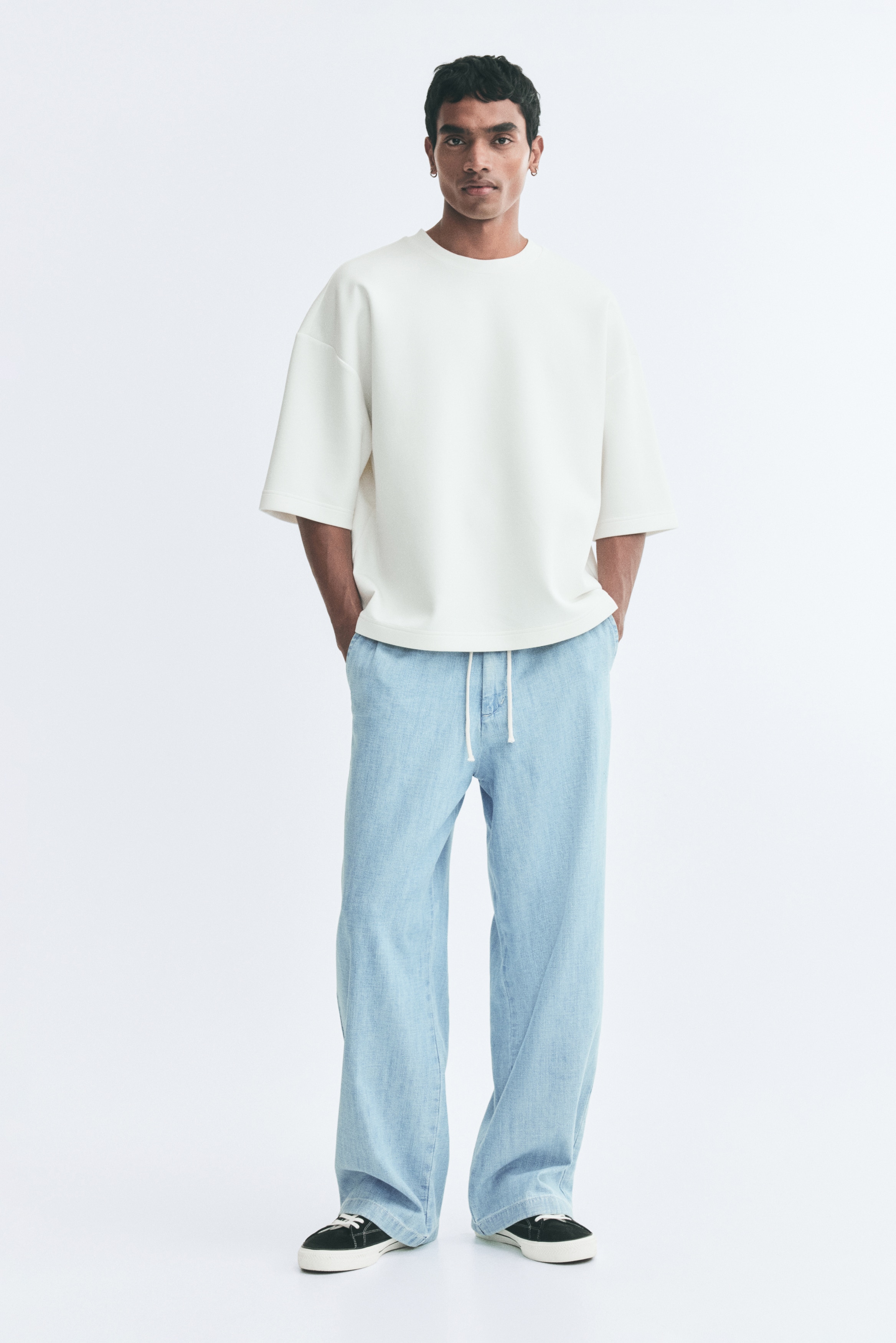 Relaxed Fit Denim trousers - Light blue/Light beige