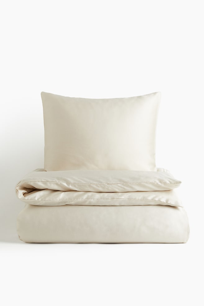 Satin Twin Duvet Cover Set - Light beige - 1