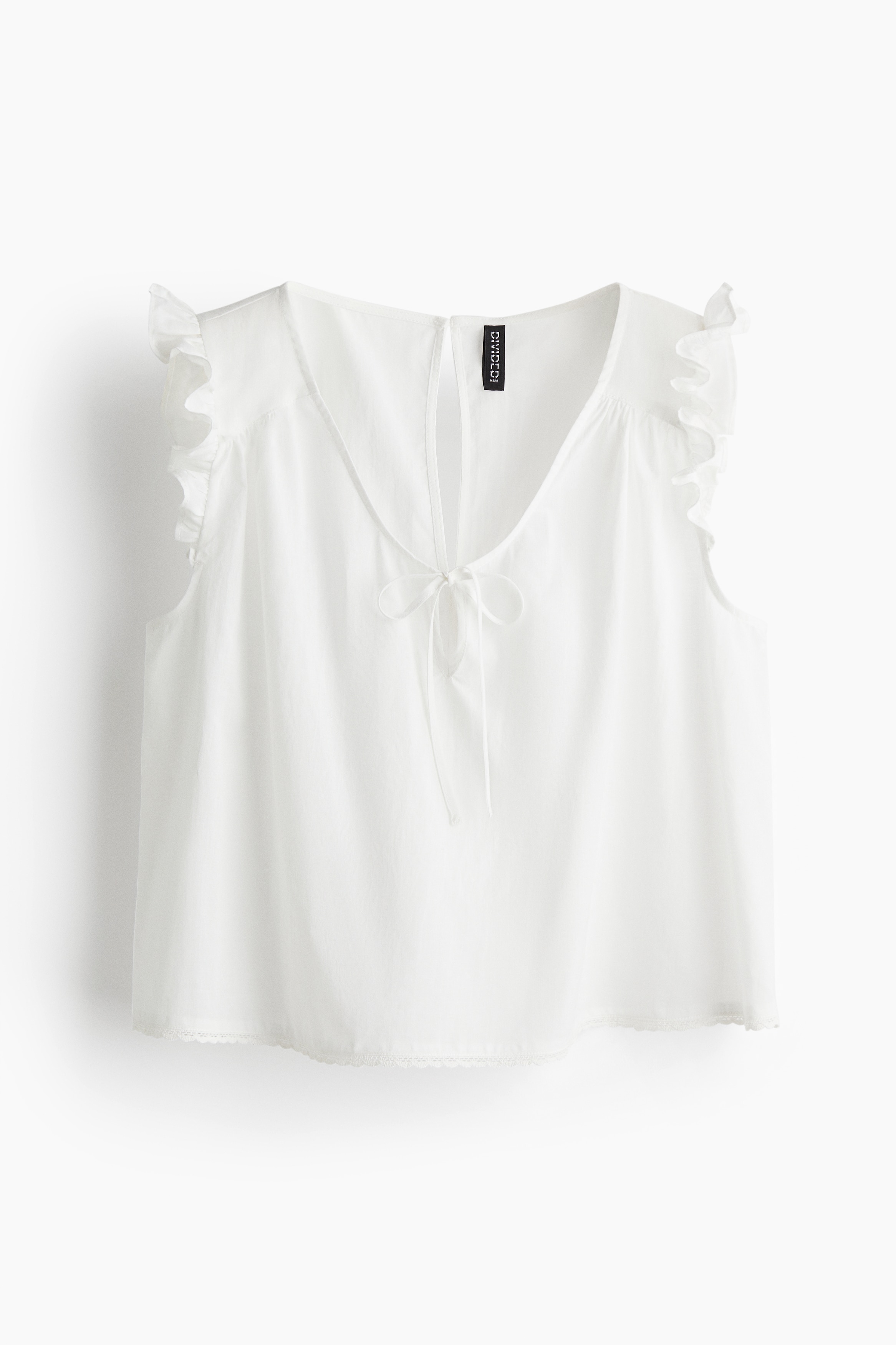 Frill-trimmed cotton top - White