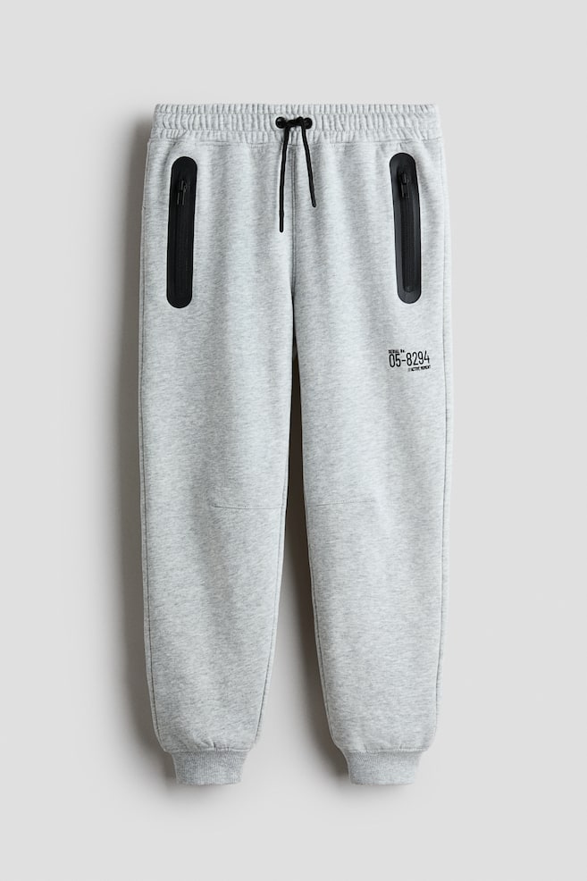 Brushed-inside joggers - Light grey marl/Black - 1