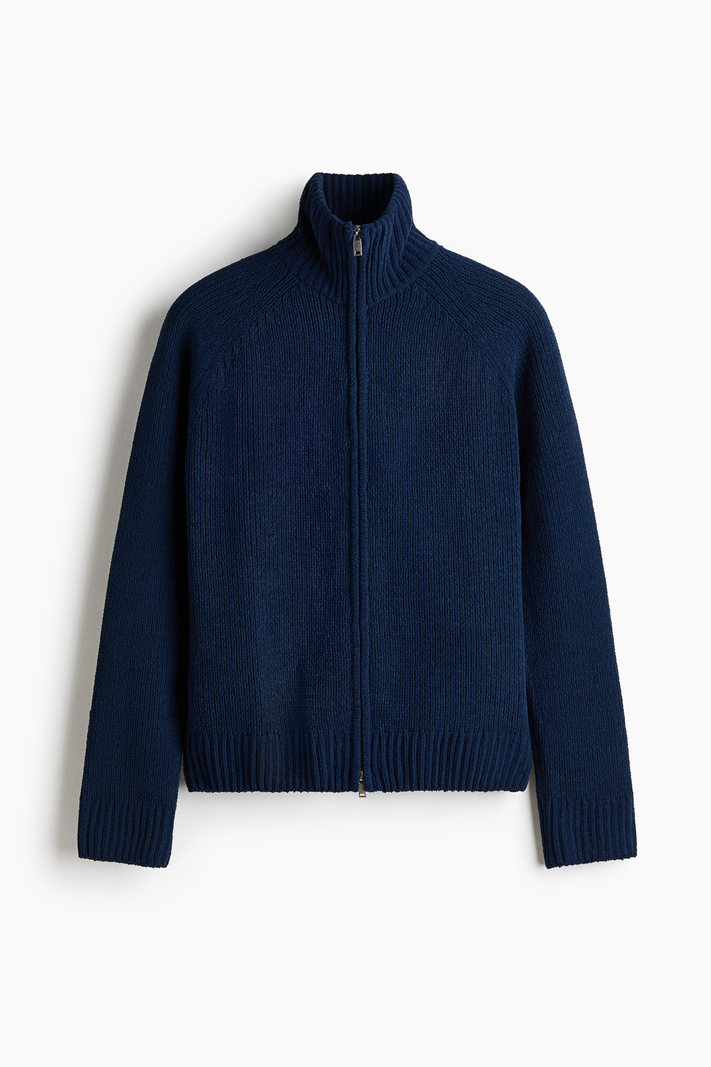 Cárdigan de chenilla con cremallera Relaxed Fit - Azul oscuro/Crema