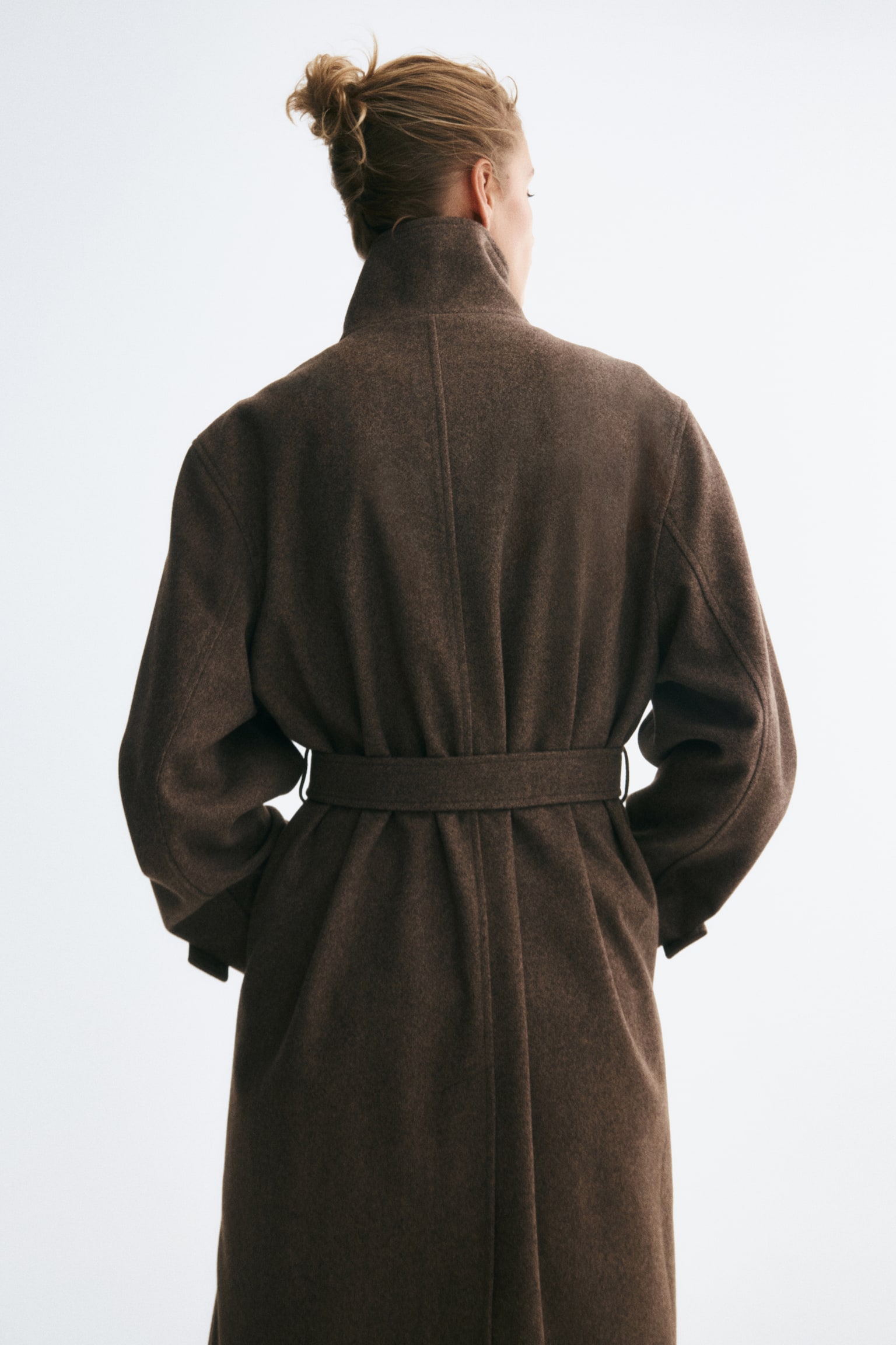 Женское пальто H&M Tie-Belt Funnel-Collar, цвет: Тёмный серо-коричневый — фото 6