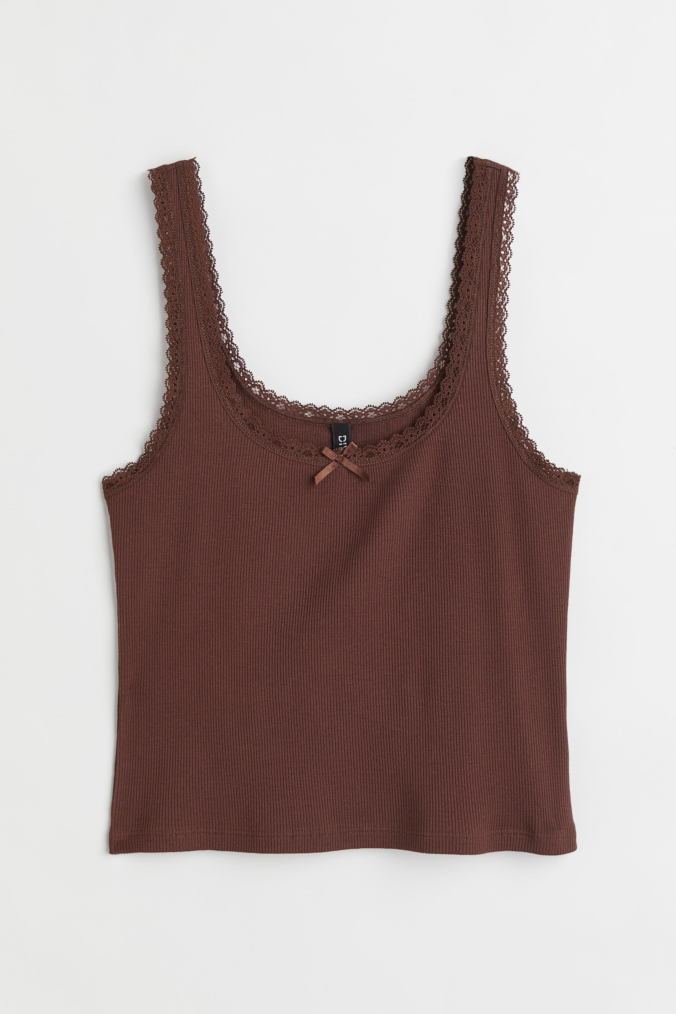 View larger image: Lace-trimmed pointelle vest top - Dark brown - Ladies | H&M GB 1