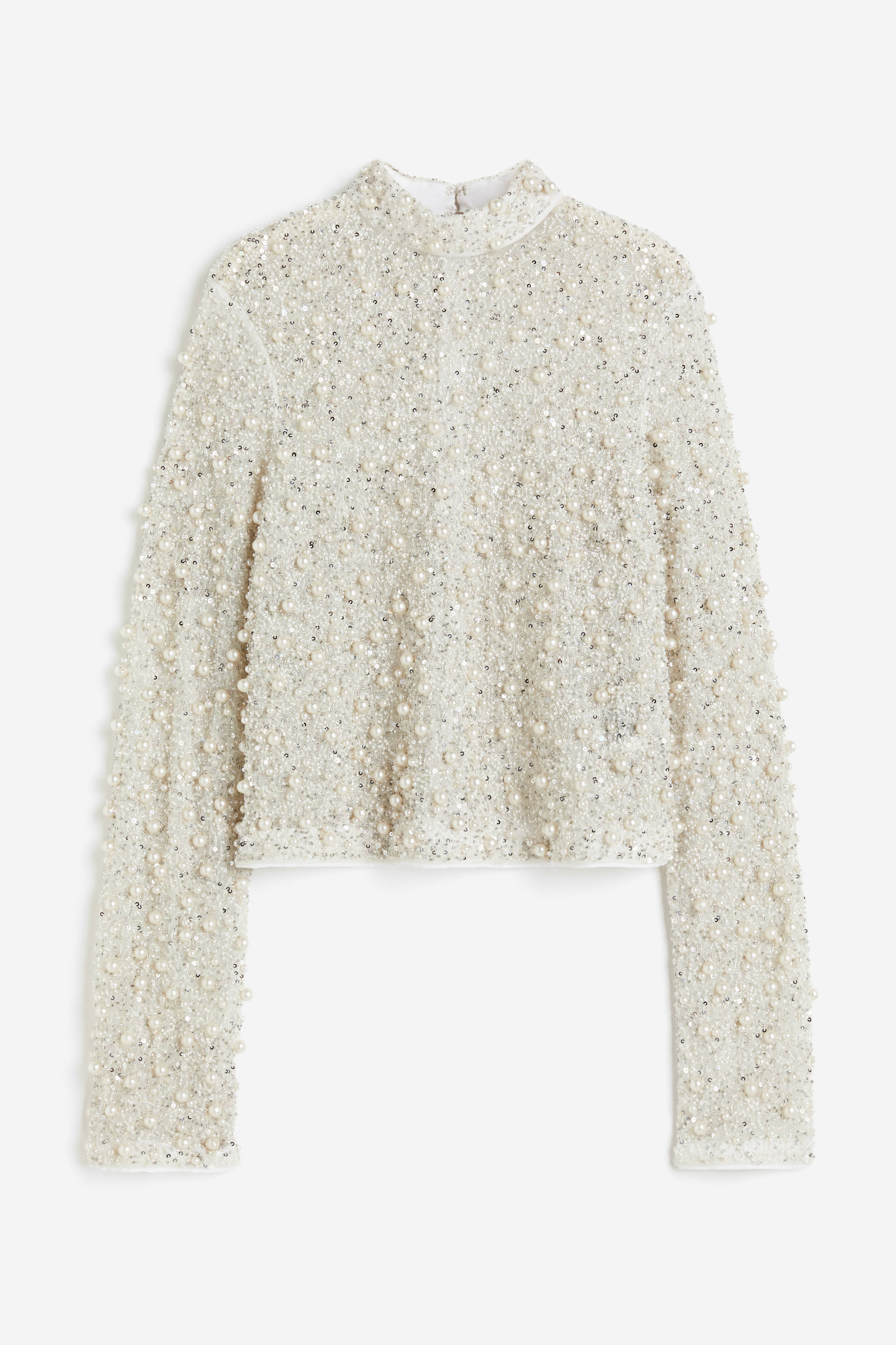 Embellished Top - Cream - Ladies | H&M US