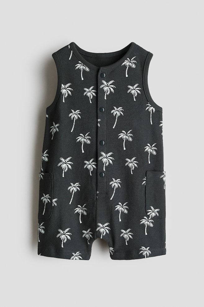 Cotton Terry Romper Suit - Dark gray/palm trees/Cream/dinosaurs/White/ice creams/Navy blue/fish - 1