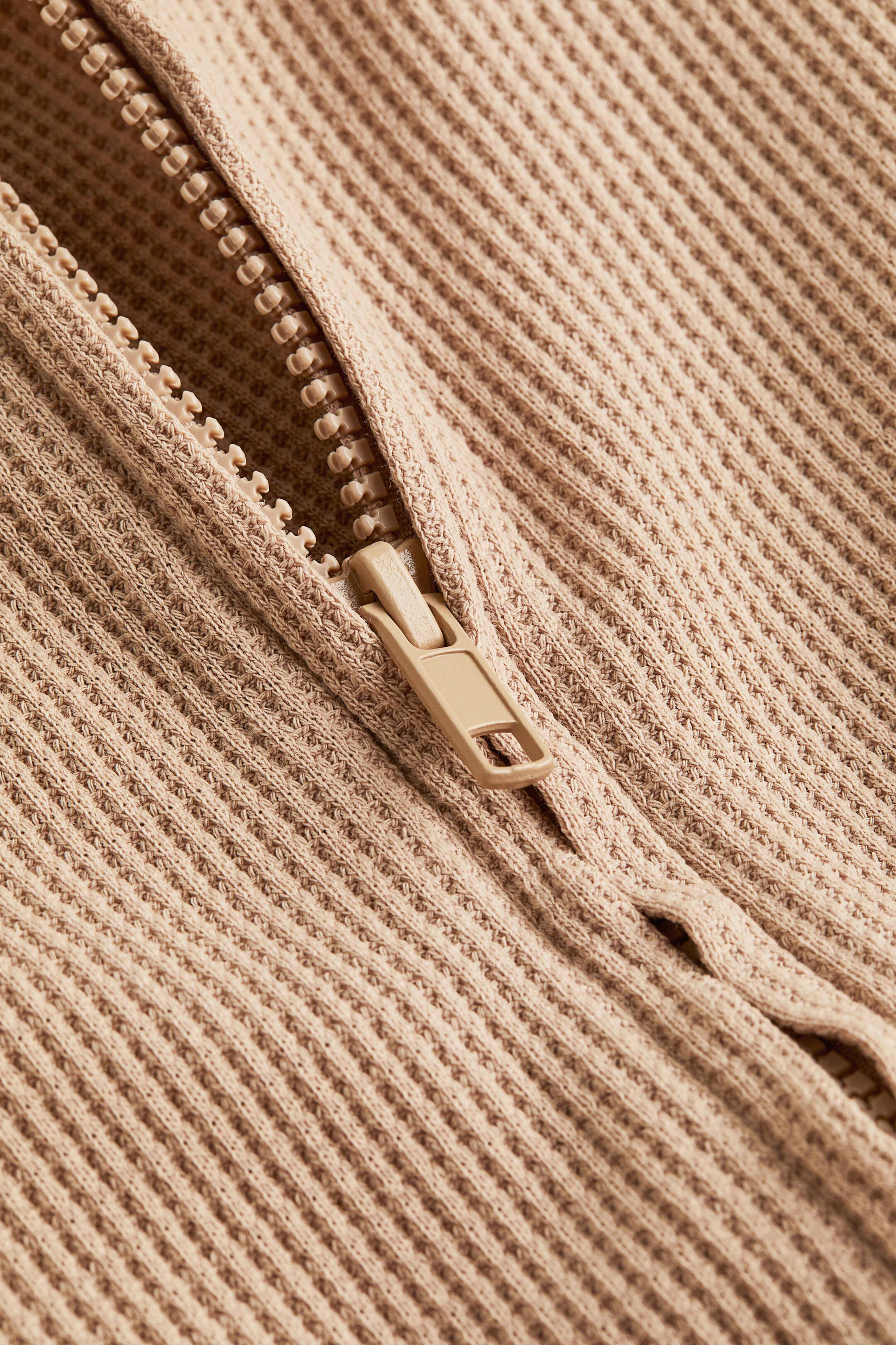 Waffled Jersey Hooded Jacket Long sleeve Crop Beige Ladies H&M US