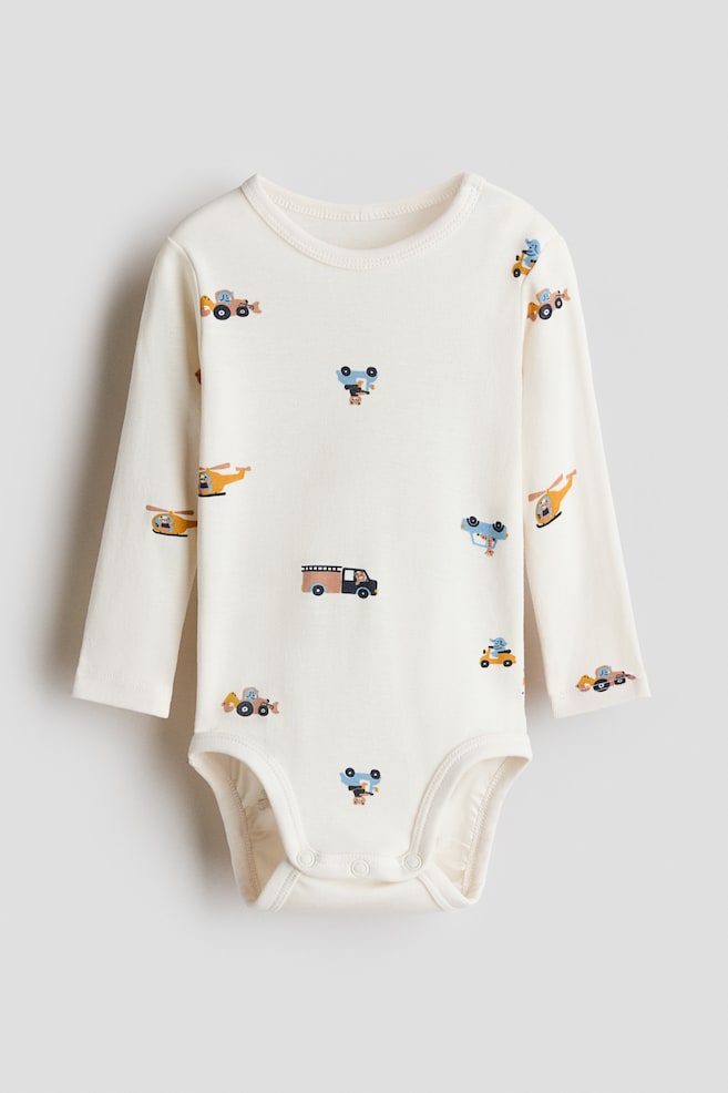 Printed Cotton Bodysuit - Cream/vehicles - 1