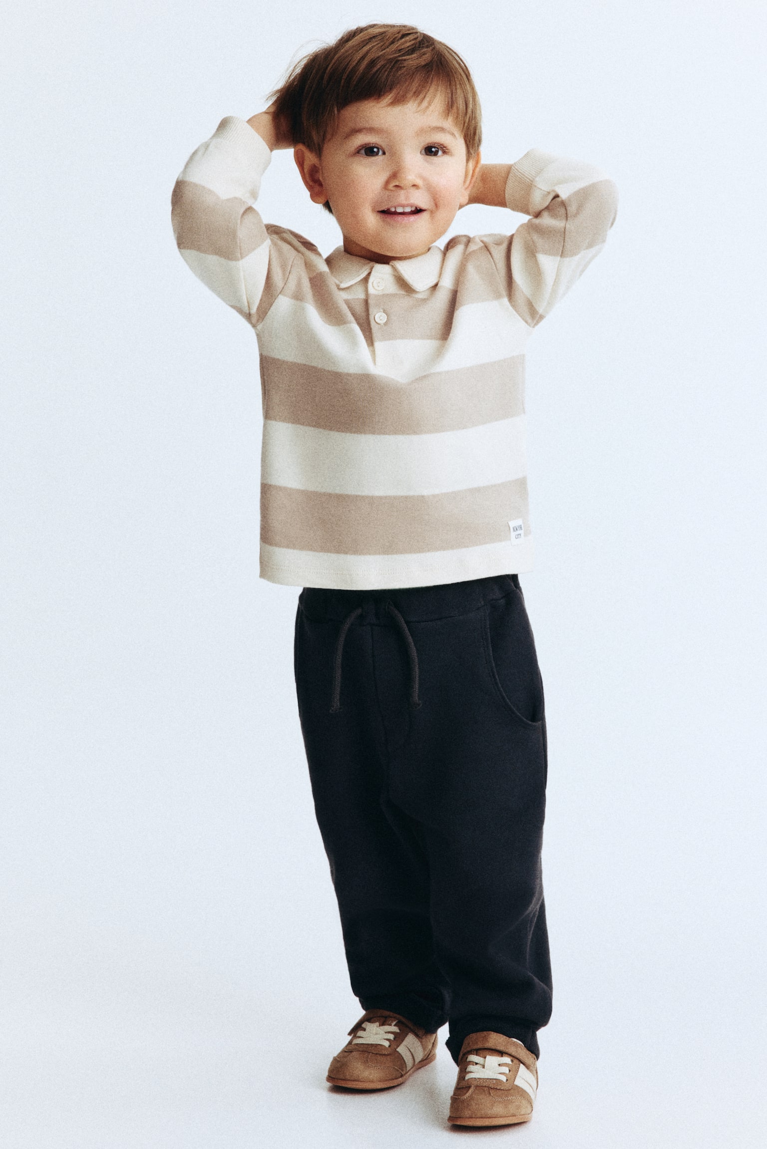 Cotton rugby shirt - Cream/Light beige/White/Navy blue - 2